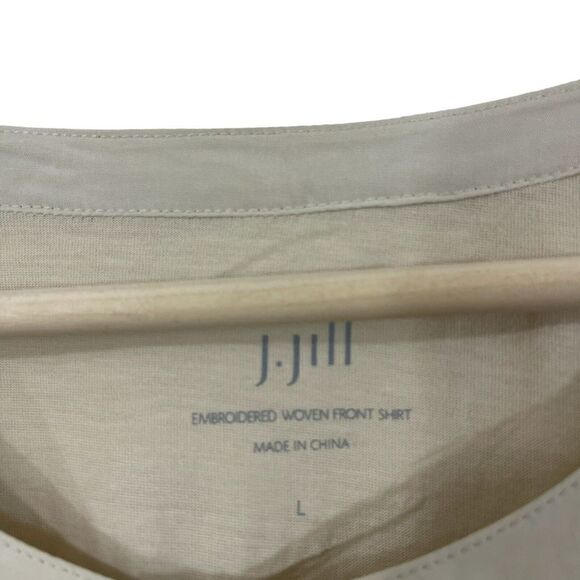 J Jill Large Embroidered Woven Front Shirt Button Front Long Sleeve Beige Womens - Picture 4 of 14